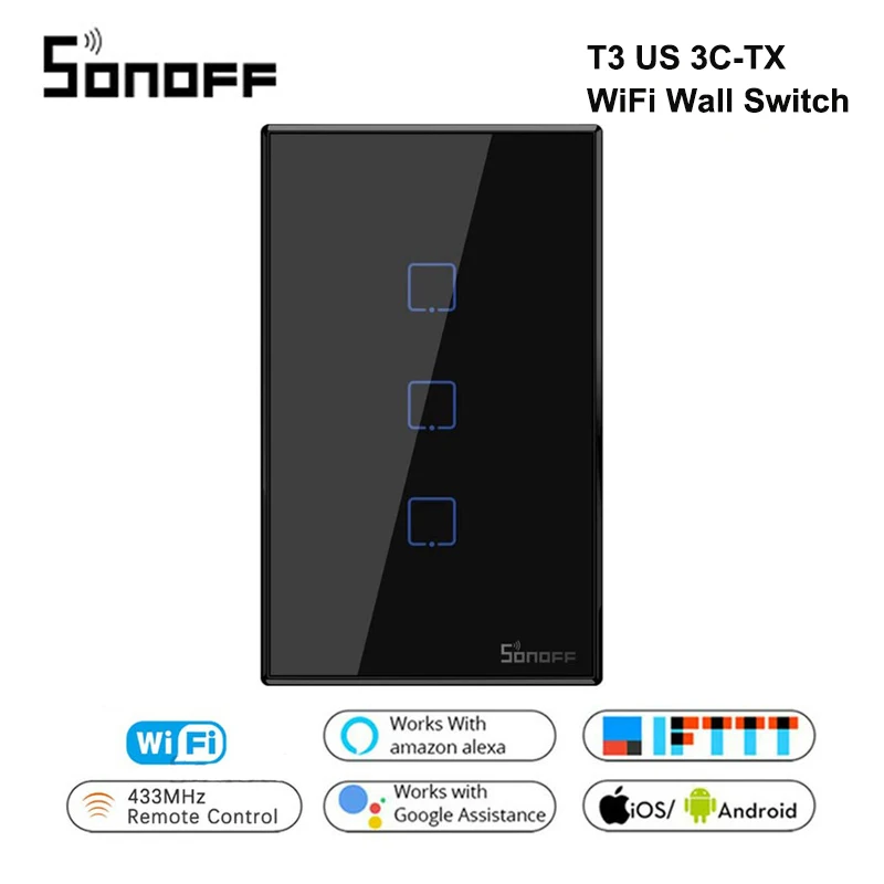 

Sonoff T3 US 3C TX умный Wifi настенный сенсорный выключатель Умный дом с границами 433RF/голос/приложение/сенсорное управление работа с Google Home Alexa