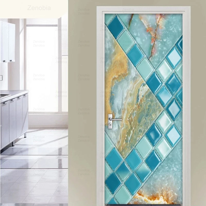 

Mosaic Marble Pattern 3D Door Sticker Modern Door Decor Mural Pvc Self-Adhesive Wallpaper Living Room Decoration Stickers