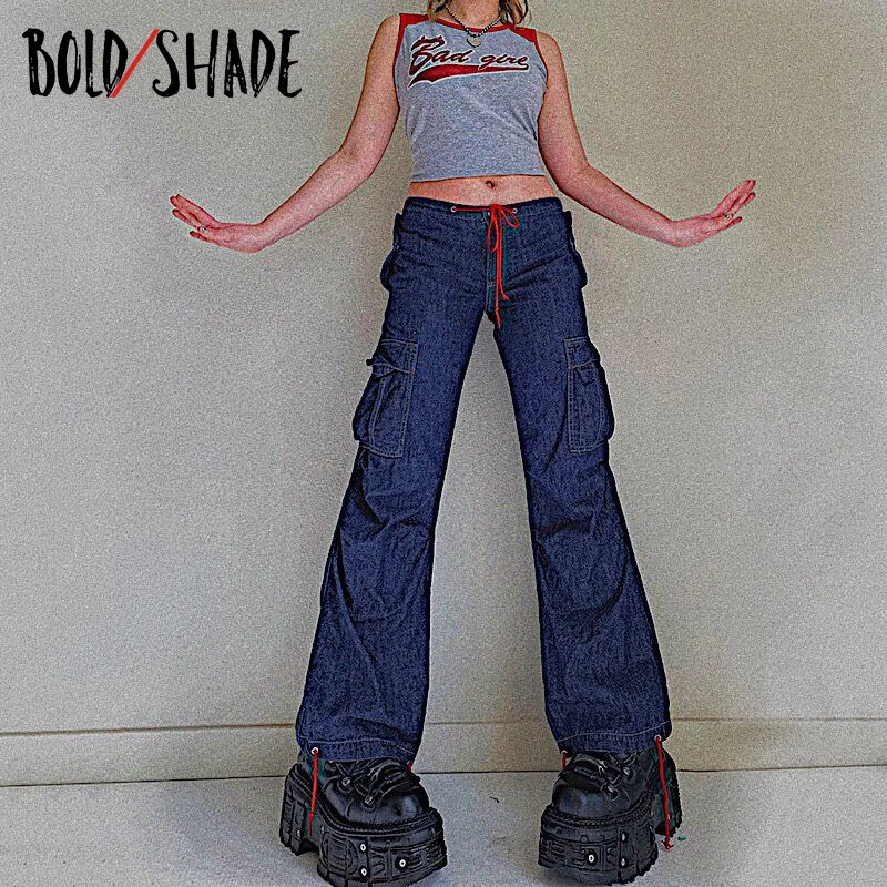 

Джинсы женские винтажные с заниженной талией, модные однотонные джинсы в стиле гранж и фигуристки, зимние, y2k