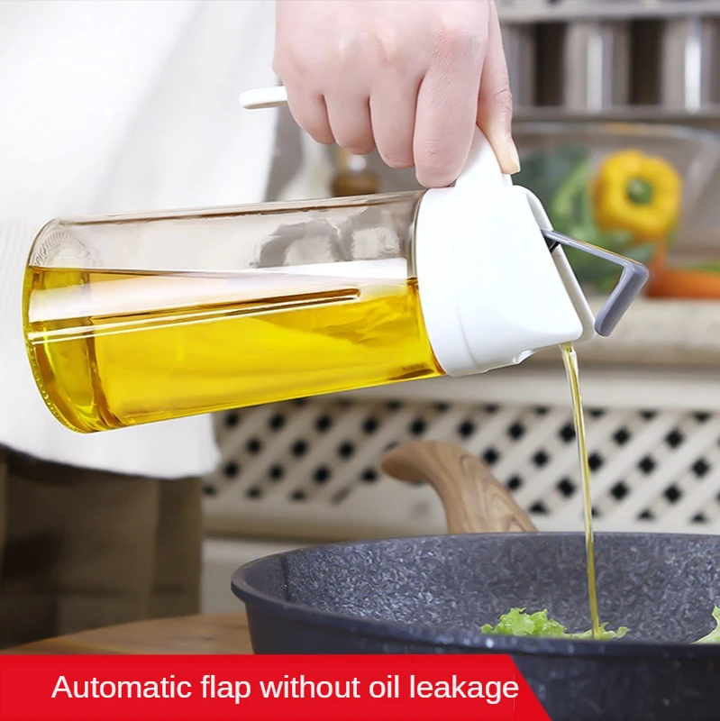 

Home kitchen creative oil pot automatic opening and closing glass leak-proof oil tank without hanging oil bottle with lid