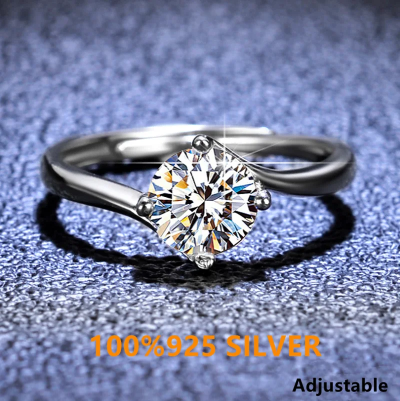 

925 colorfast Sterling Silver women's ring D-COLOR mosan diamond four claw ring classic fashion engagement jewelry