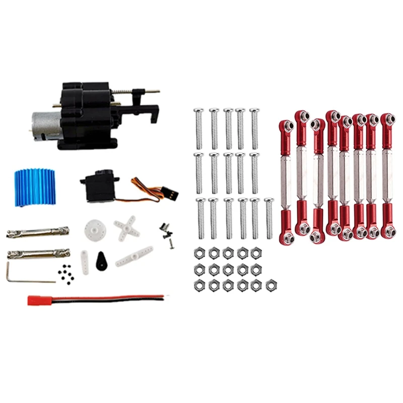 

2 Set RC Car Part: 1 Set 2 Speed Gear Box with 370 Motor Drive Shaft & 1 Set Metal Tie Rod Red