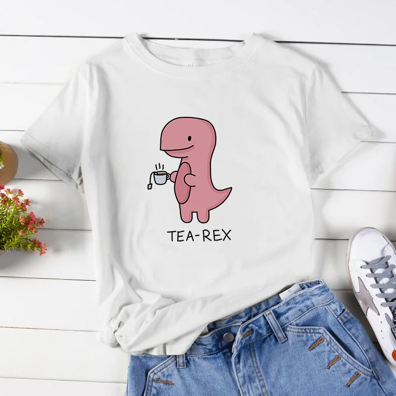 

Summer Streetwear Cartoon Dinosaur T Rex Print Tshirt Women Fashion Casual Short Sleeve O Neck Harajuku T Shirt