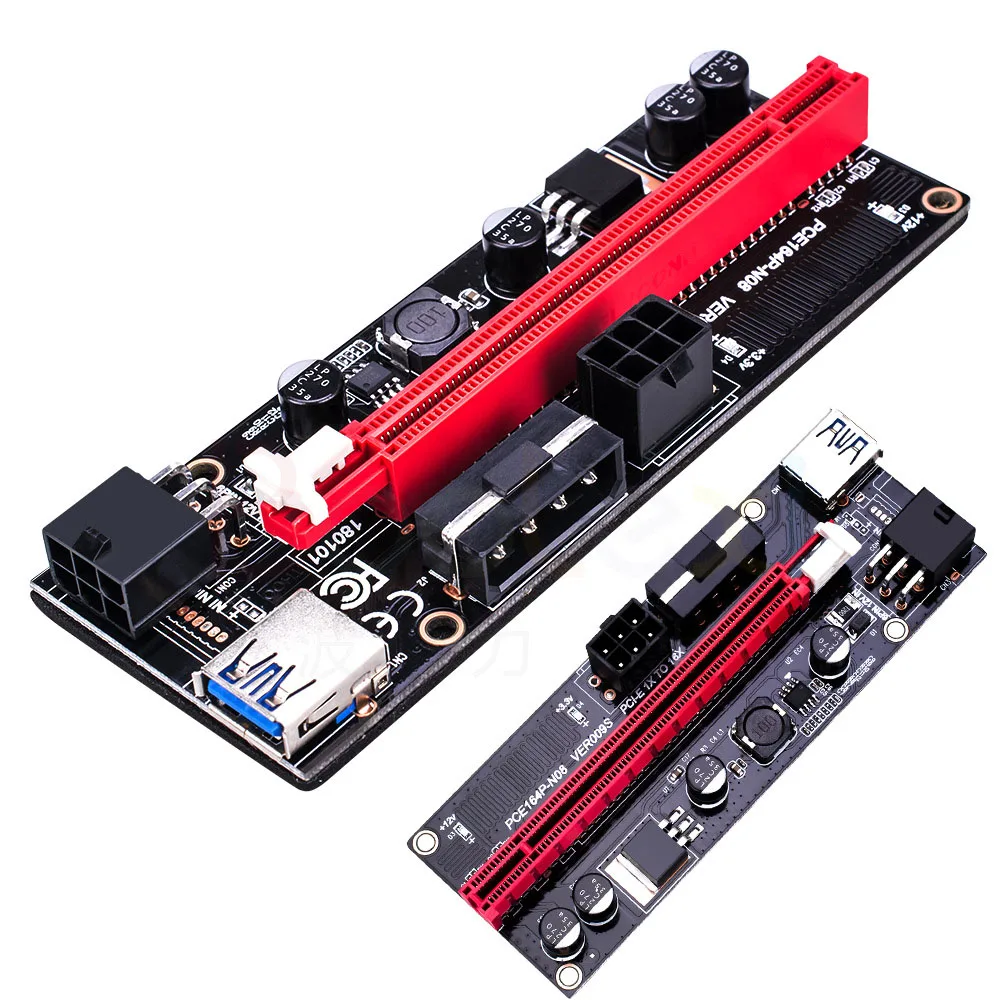 

Райзер-карта Ver009S PCI-E 1X-16X с 4 твердыми конденсаторами