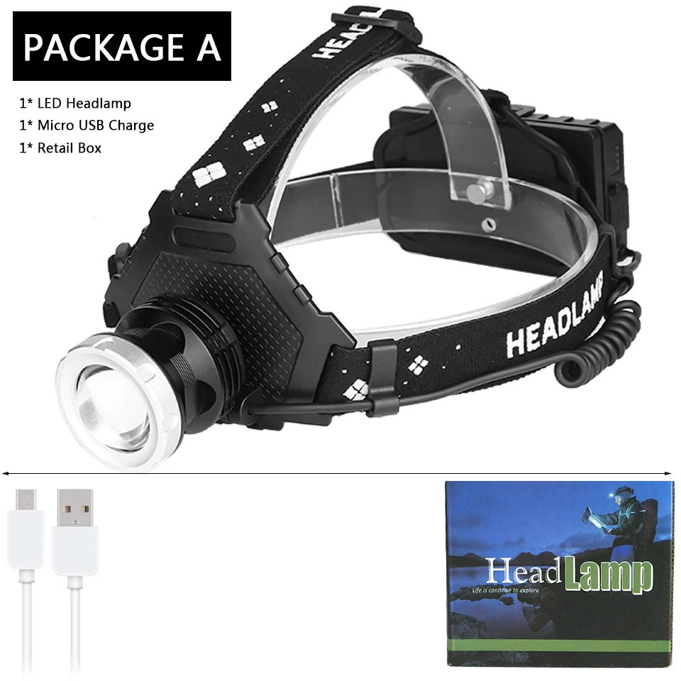 Package A Мощный налобный фонарь Yunmai, светодиодный налобный фонарь, налобный фонарь 32 Вт, налобный фонарь, внешний аккумулятор 7800 мАч, аккумулятор 18650, XHP50.2, XHP70.2 - Испускаемый цвет: Package A