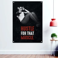hustle for that mussle fitness workout motivational poster wallpaper hanging paintings yoga bodybuilding flag banner gym decor