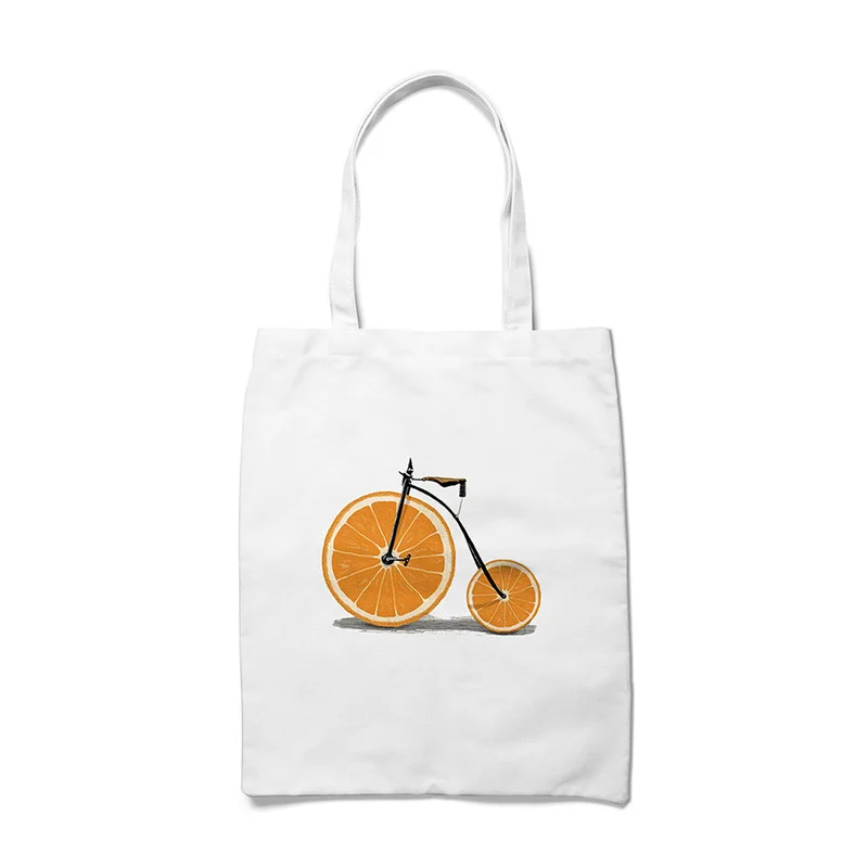 

Cute Fruit Orange Printing Girl Handbag Canvas Shopping Bag Large Capacity Shoulder Bags Casual Tote for Women Student Female