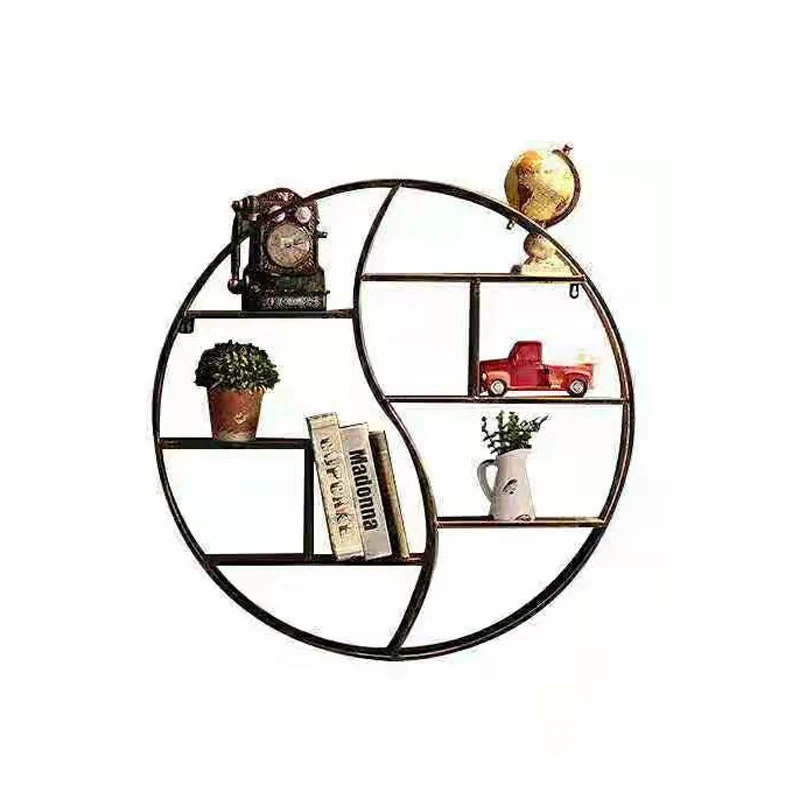 

European style living room wall hanging rack creative solid wood shelf partition wall round display decorative frame 80cm