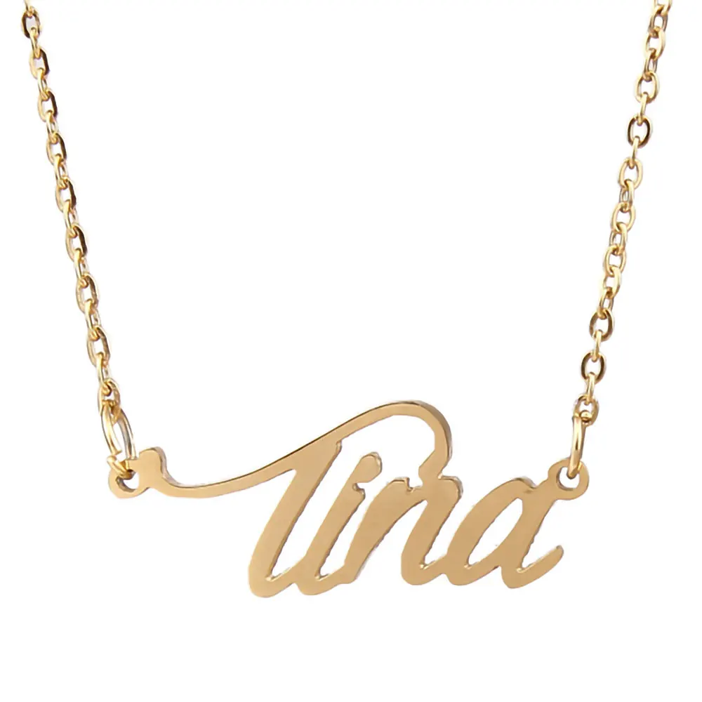 

Tina Nameplate Necklace for Women Stainless Steel Jewelry Gold Plated Name Chain Pendant Femme Mothers Friends Gift