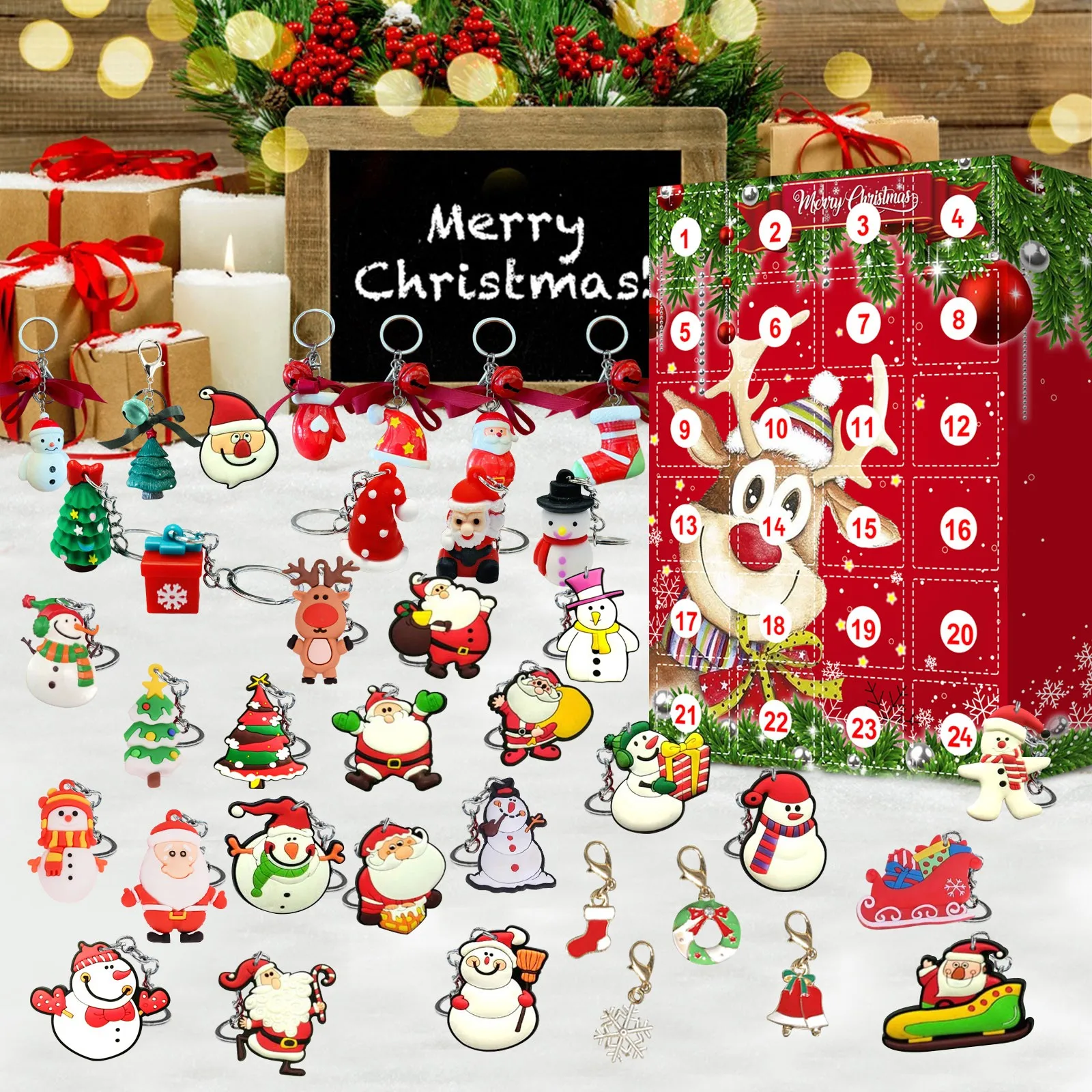 

Christmas Surprise Box Children's Christmas Advent Calendar-24 Christmas Themed Pendant Keychains 2021 Children Mystery Box Toys