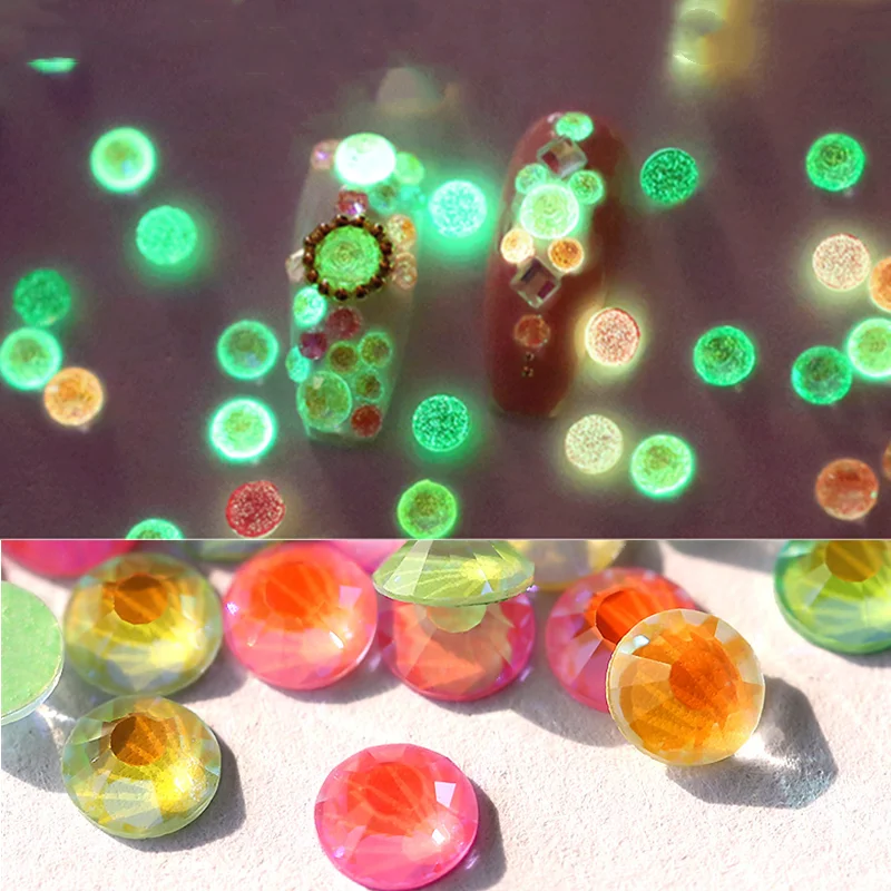 

1440pcs Luminous Nail Rhinestones Flatback Mixed Candy Color Manicure Art Decor Bead Glow In Dark Crystal Nail Rhinestone Charms