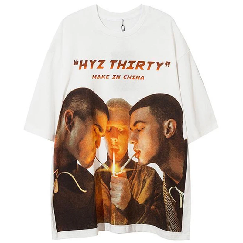 

INS Short-sleeved T-shirt Summer Loose Couple Outfit Hip-hop Street Half Sleeve Plus Size