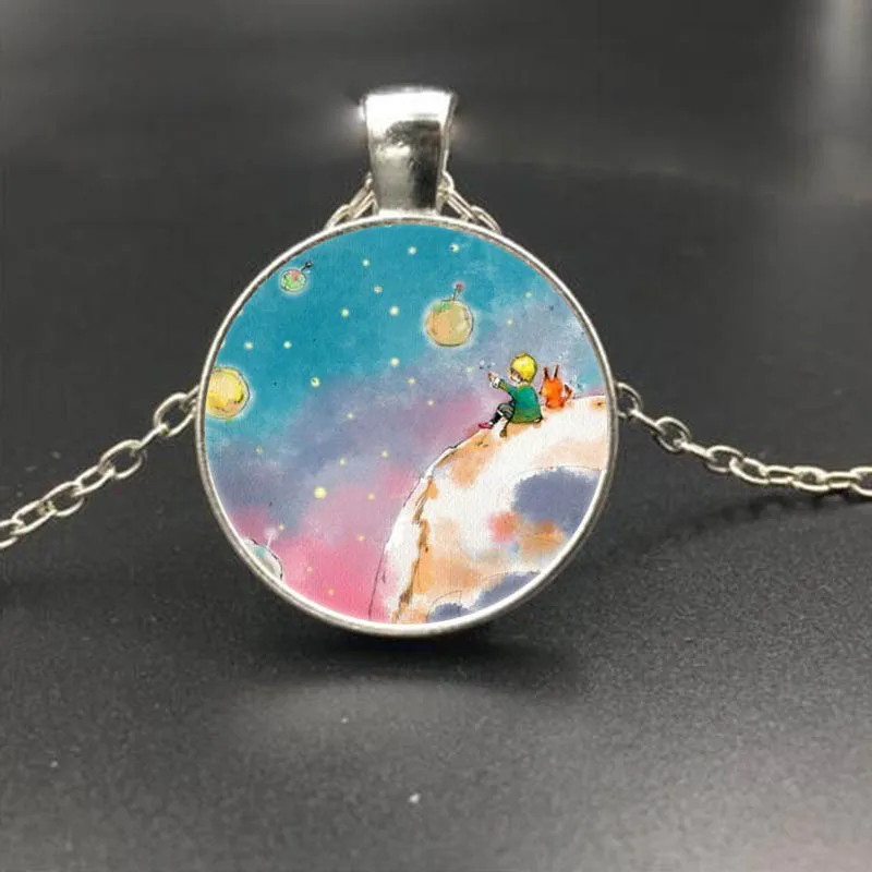 Ожерелье с изображением лисы под луной Маленького принца ожерелье со стеклянным