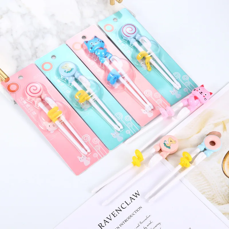 Palillos de cabeza de Animal de caricatura para ni&ntilde;os, palillos de entrenamiento para comer, palillos para aprendizaje, Uso correcto, pr&aacute;ctica para beb&eacute;s, 1 par-5