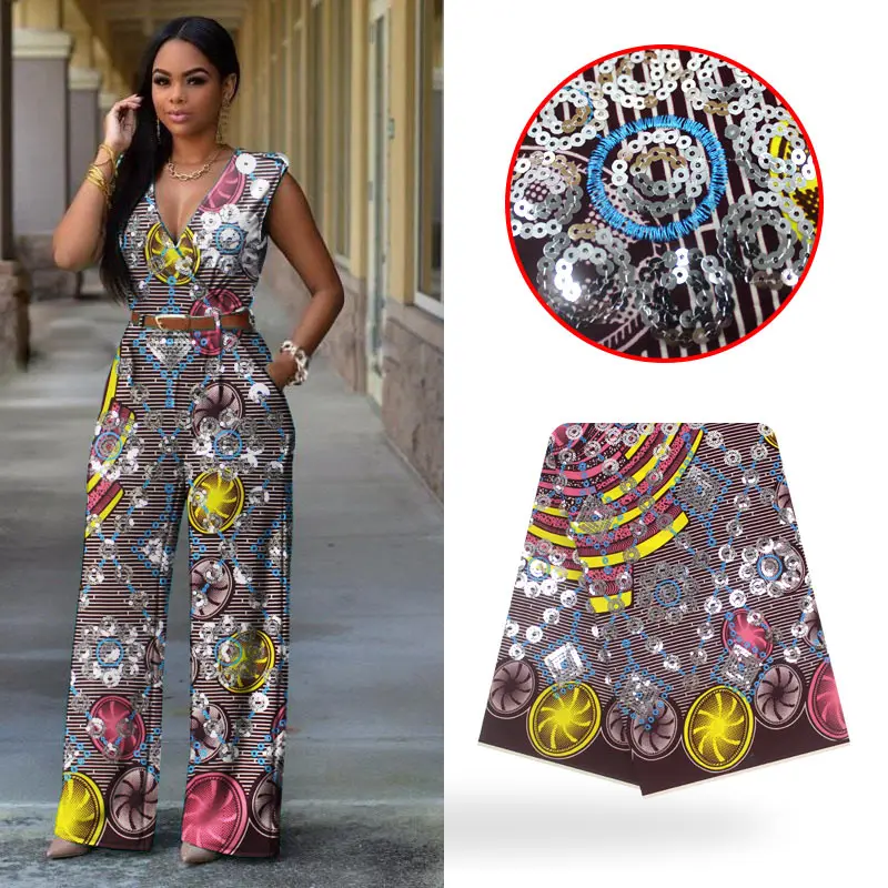 

LIULANZHI african wax fabrics New design ankara wax cotton fabric with sequins wax printing for dress ML9HL113-ML9HL126