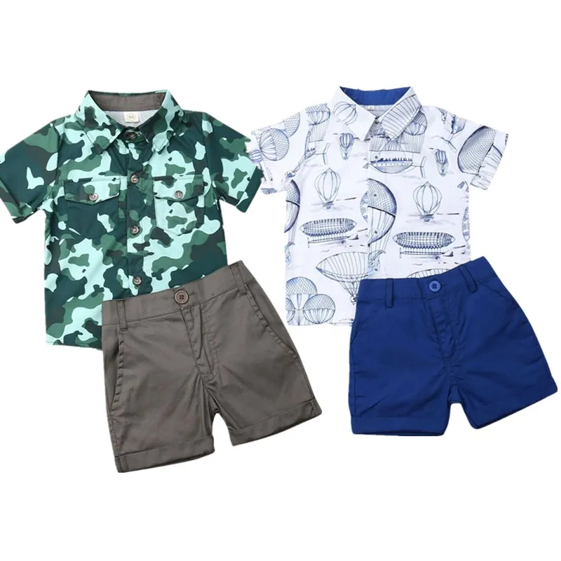 1-6Y Newborn Baby Boys Clothes Sets Cartoon Print Button Tops T-shirt Pants Shorts Sunsuit | Детская одежда и обувь