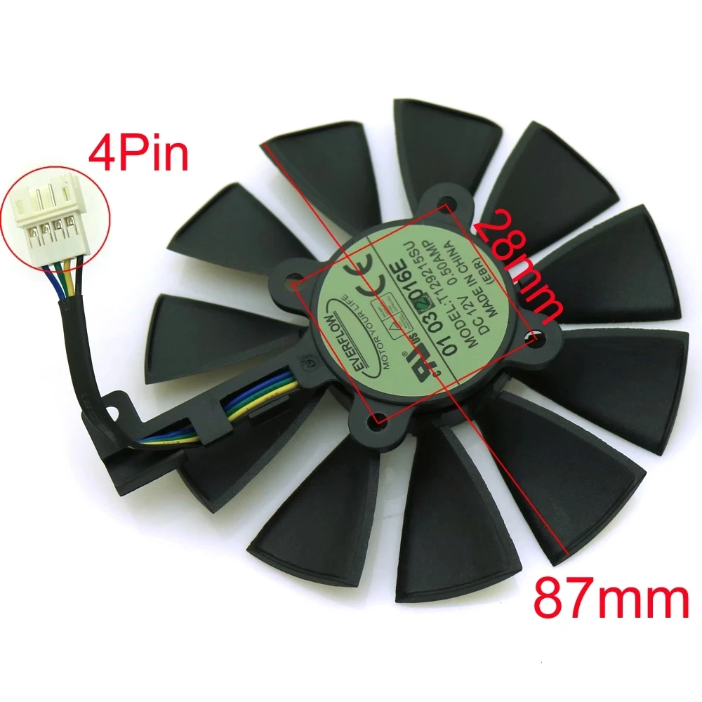 

T129215SU DC12V 0.5A 87mm 4Pin For ASUS Strix GTX980TI R9 390X 390 GTX1080 Graphics Card Cooler Cooling Fan