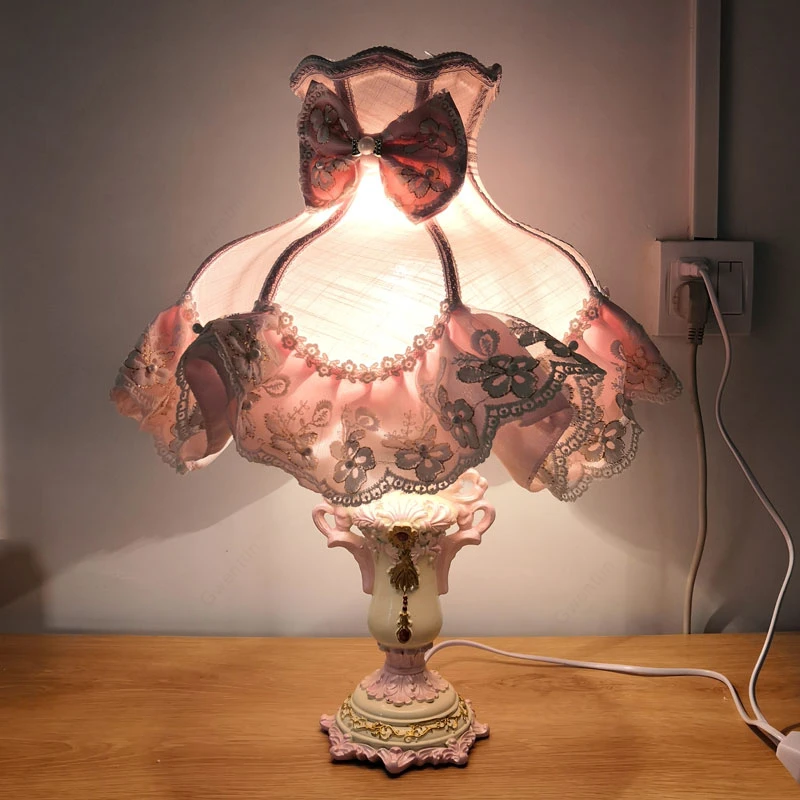 Розовые кружевные настольные лампы принцессы современная светодиодная