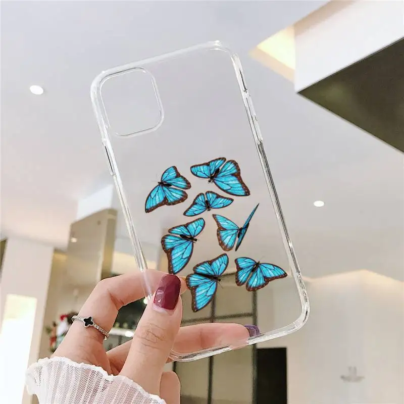 

Blue Butterfly Phone Case Clear Transparent for iPhone 11 12 mini pro XS MAX 8 7 6 6S Plus X 5S SE XR 2020