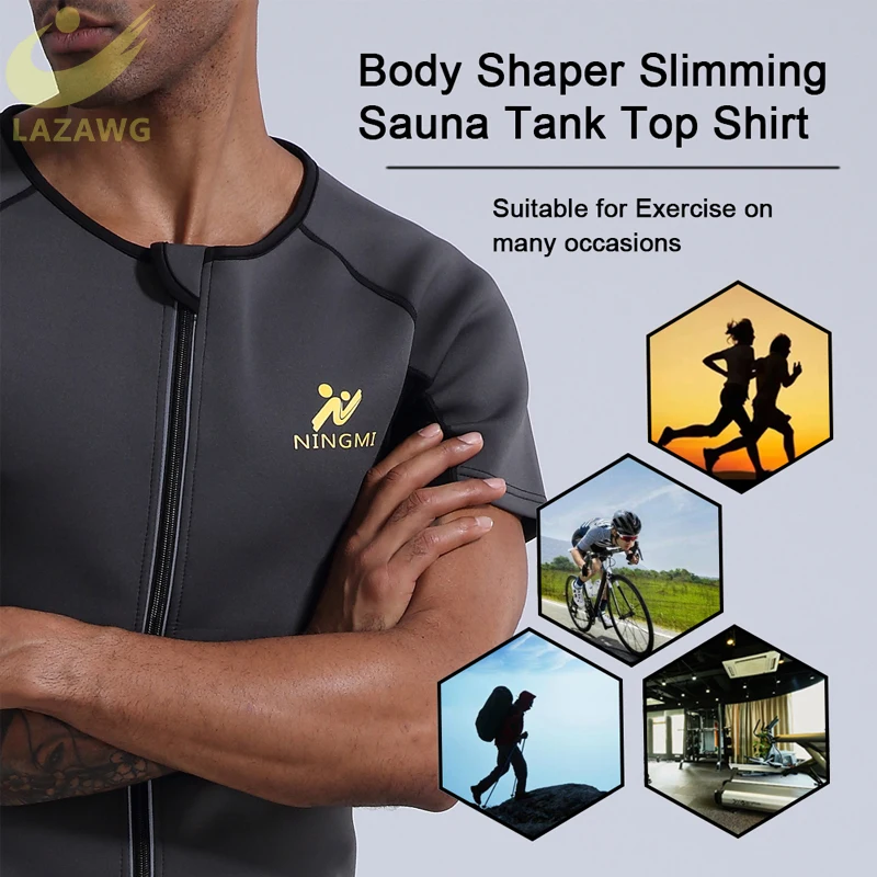 LAZAWG Mens Neoprene Sweat Suits Vest Gym Slimming Sport Top Fitness Waist Trainer Shirts Fat Burner Workout Tank Tops Shapewear