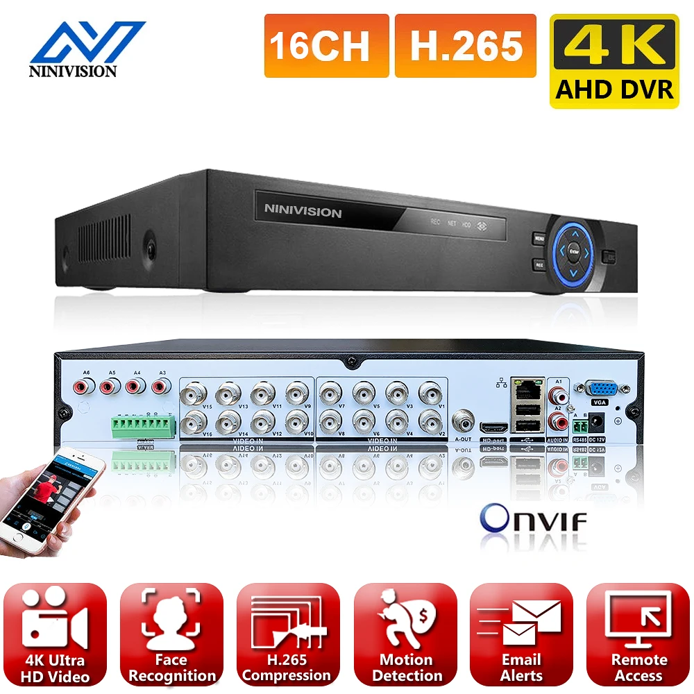 

16CH 4K H.265 Ultra HD 8MP 6 in 1 AHD DVR Recorder AI Face Detection Video Surveillance Security AHD TVI CVI IP Camera