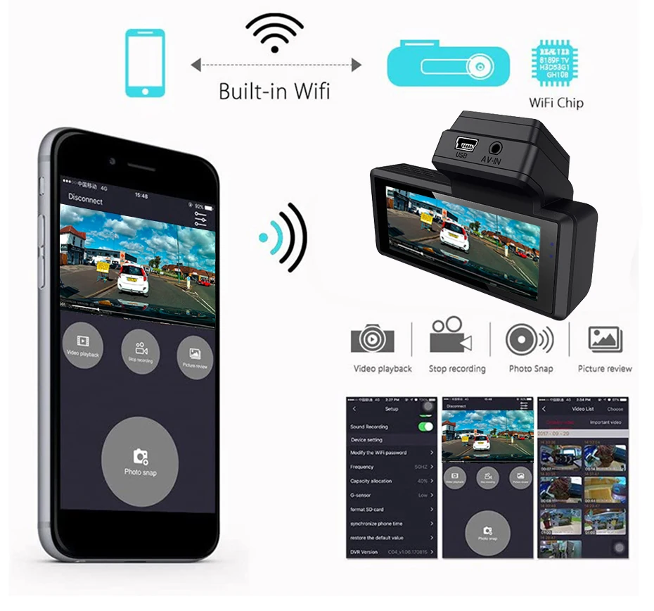 1080P HD WIFI&ampAPP Smart DVR Car Video Recorder Dash Camera Rear View 3.16&quot Inch WDR G-sensor Night Vision Cam | Автомобили и