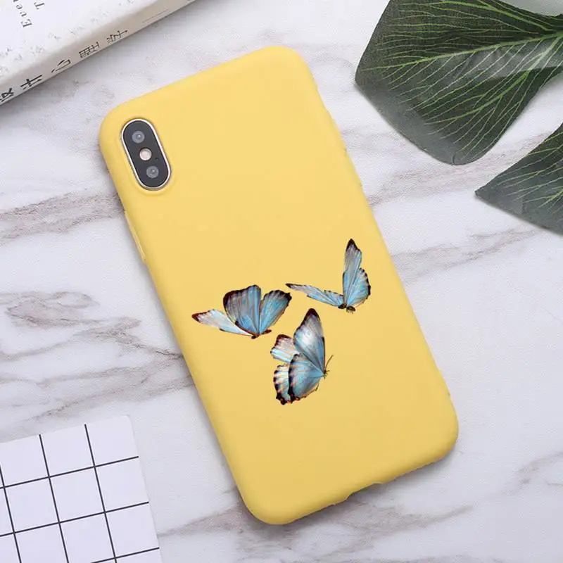 

Blue Butterfly art cartoon design aesthetic luxury Phone Case Candy Color for iPhone 6 7 8 11 12 s mini pro X XS XR MAX Plus
