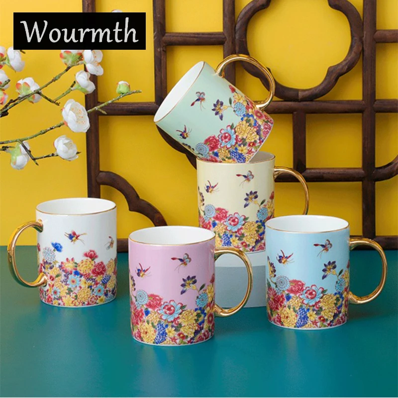 

Wourmth 400 мл в китайском стиле костяной фарфор кружка с разноцветными цветами Кофе чашки светильник роскошный разрисованный Чехол-молоко Чай кружка кружки для влюбленных хороший подарок