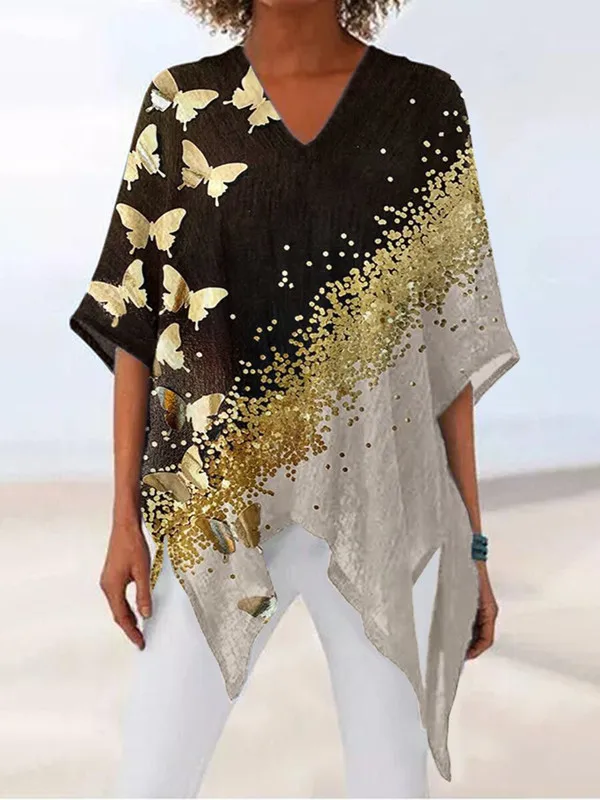 Осенние женские топы с V образным вырезом необычный пуловер принтом бабочки и