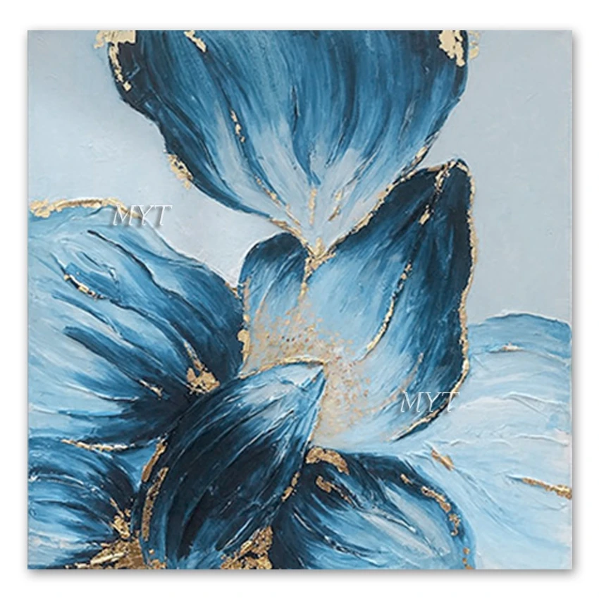 100% ручная роспись Золотая фольга текстурированный цветок картина маслом холст