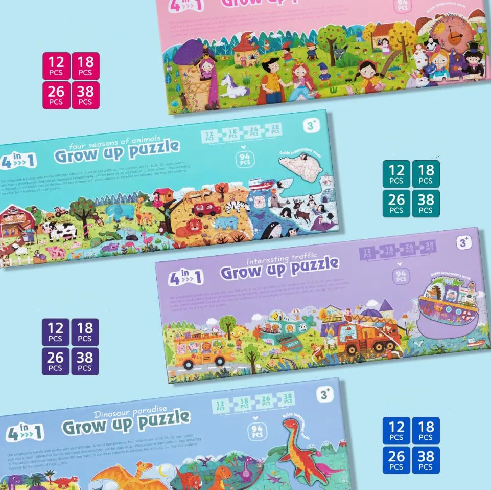 

4 In 1 Advanced Kids Wooden Puzzle Toys 12/18/26/38 Pieces Intelligence Development Big Size Interested Wooden Puzzle Toys