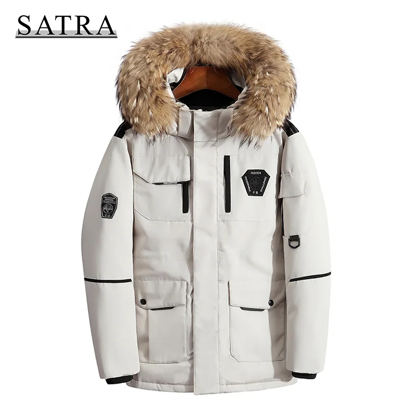 

SATRA 2021 New Arrival Men 90% White Duck Down Hooded Jackets ,Men's Winter Thick Warm Hooded Parka Overcoat Down Jackets