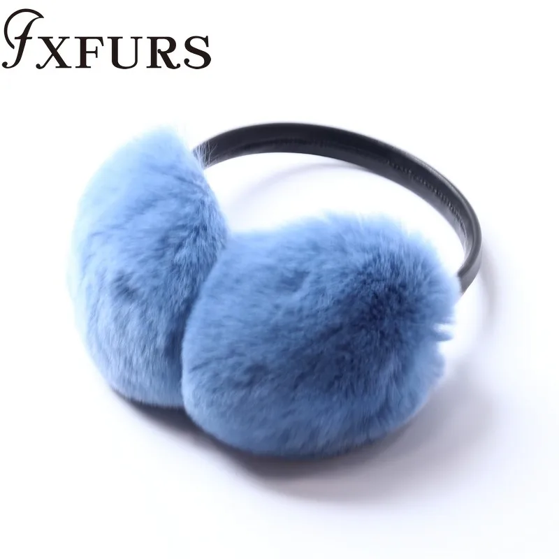 FXFURS 2020 женские модные наушники из меха кролика рекс с кожаной полкой Зимние