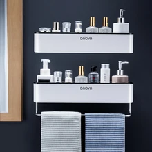 Bathroom Shelf Wall Mounted Shampoo Shower Shelves Holder Kitchen Storage Rack Organizer Towel Bar Bath Accessories