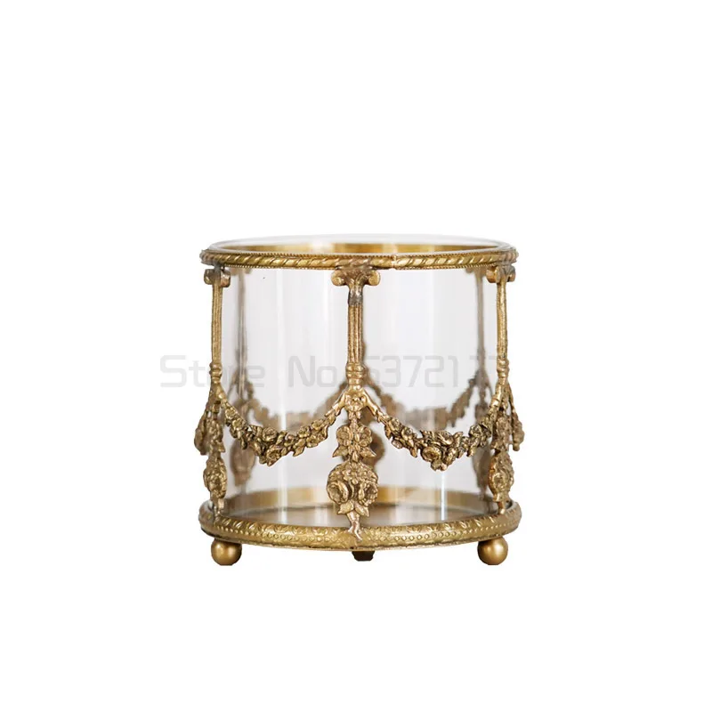 

European Metal Makeup Brush Storage Holder Pen container Eyebrow Pencil Organizer Crystal Jar Jewelry Diamond Cosmetic Box