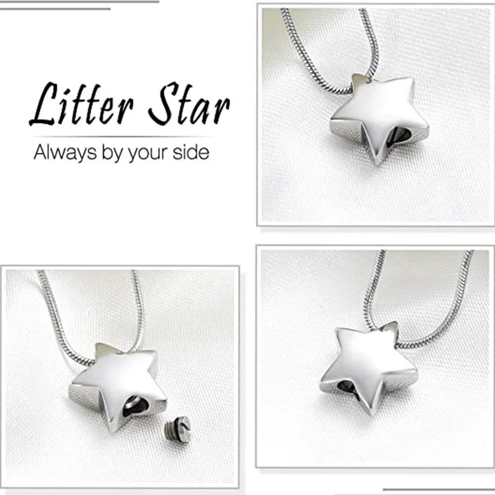 

Rainbow Color Solid Stainless Steel Star Cremation Necklace Ashes Holder Keepsake Memroial Urn Pendant Jewellery For Women Men
