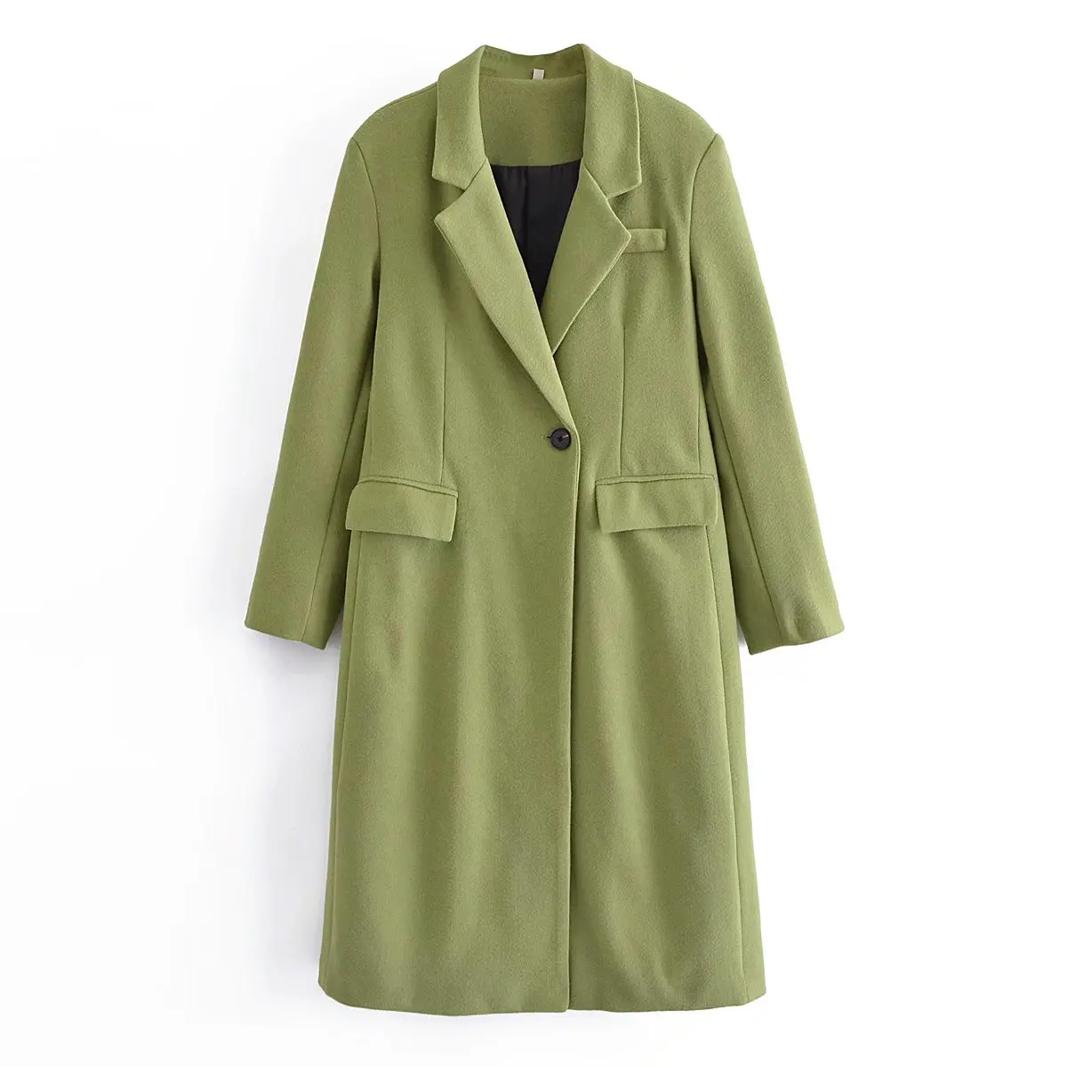 

Willshela Women Fashion Green Single Button Long Coat Vintage Notched Neck Long Sleeves Woman Winter Outwear