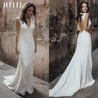 jeheth lace deep v neck mermaid wedding dresses for women 2022 vestidos de novia sexy backless bridal gowns floor length %d0%bf%d0%bb%d0%b0%d1%82%d1%8c%d0%b5