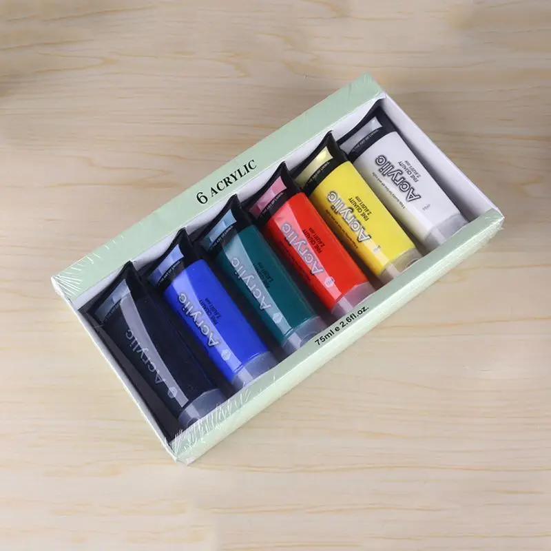 

6 Colors 75ml Professional Acrylic Paint Set Drawing Painting Pigment Kids DIY Q1JC