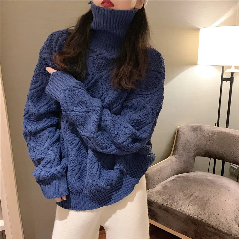 

Сине-белая кашемировая водолазка для женщин, хлопковая водолазка, Свитер оверсайз, кашемировая дизайнерская кофта, женские свитера BY50GL
