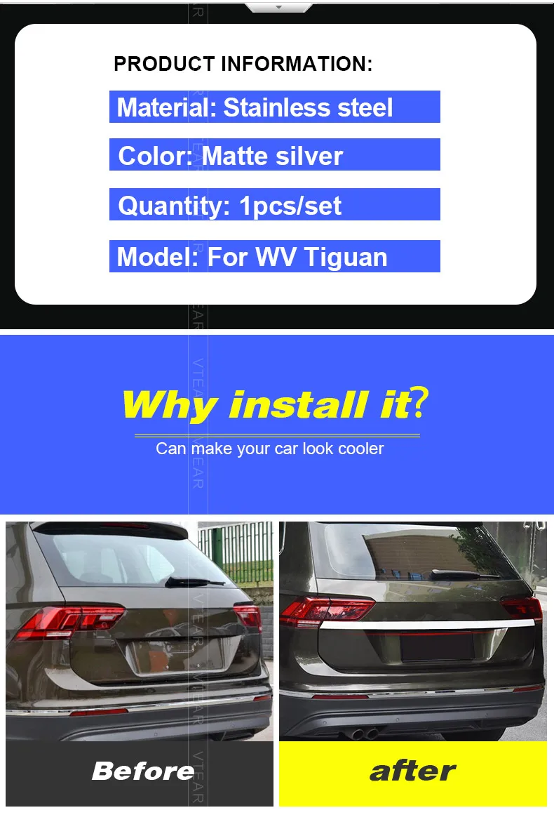 Vtear для VW Tiguan тигуан задний багажник отделка двери Наружные молдинги аксессуары из нержавеющей стали Автоматическая задняя дверь защита,автотовары