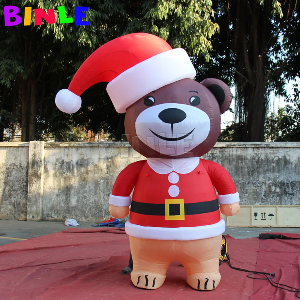 3mH cute giant Christmas brown inflatable teddy bear with red hat for yard decoration