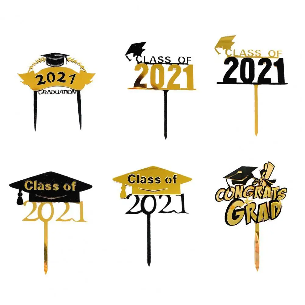 

80% HOT SALE 5Pcs Cake Decor Lovely Patterns Decorative Class of 2021 Graduation Cake Inserts for Party