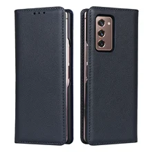 For Samsung Galaxy Z Fold 2 5G Cover Small Lychee Pattern Genuine Leather Magnetic Flip Phone Case Z Fold 2 Black Blue Red Green