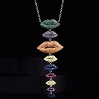 925 sterling silver micro crystal neclace multicolor lips necklace double heart shaped chain tail color lips long necklace
