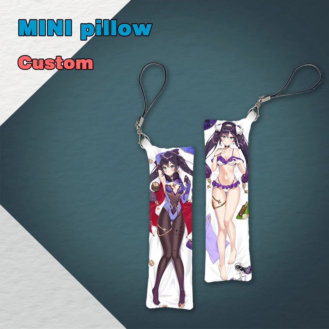 

Anime Game Genshin Impact Mona Mini Dakimakura 3x10cm Keychain Pillow Hanging Ornament Phone Strap Cute Gifts