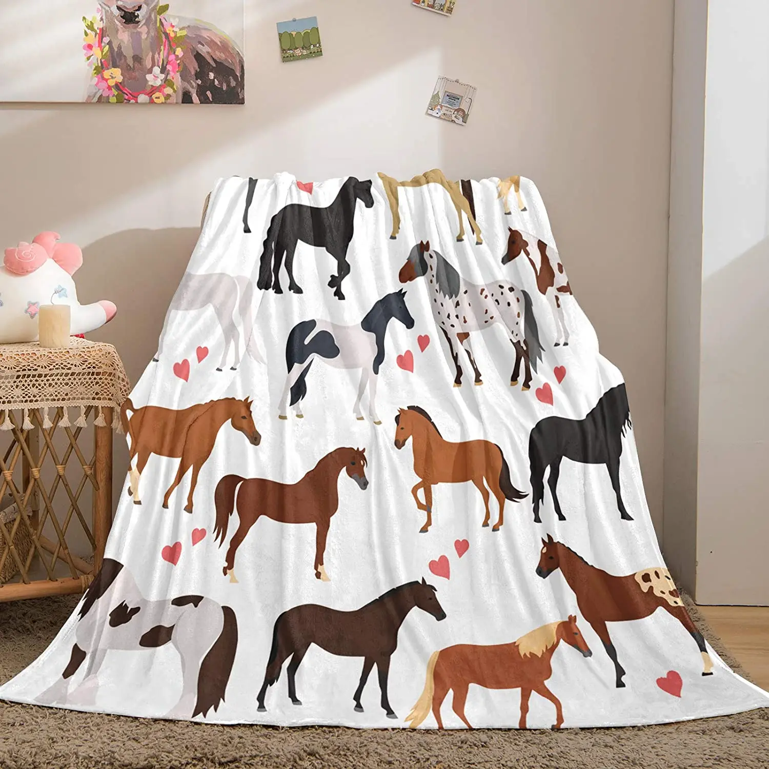 

Одеяло для лошадей Bedbay, красивое животное, одеяло, красочные лошади и розовое фланелевое одеяло для мальчиков и девочек, мягкое легкое плюше...