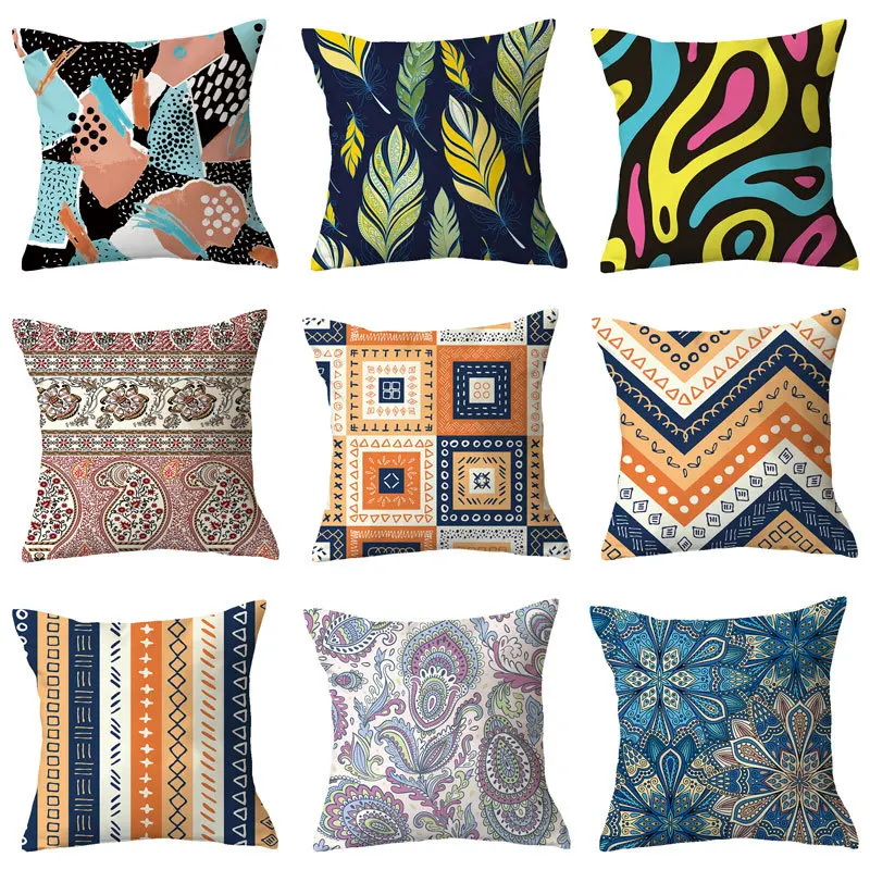 

45*45cm Colorful Striped Geometric Cushion Cover Wave Polyester Pillowcase Cojines Decorativos Para Sofa Home Bedroom Sofa Decor