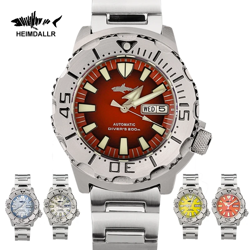 

Heimdallr New Version Monster Watch Red Dial C3 Luminous NH36 Automatic Watch Waterproof 200m Diver Mechanical Wristwatches Men