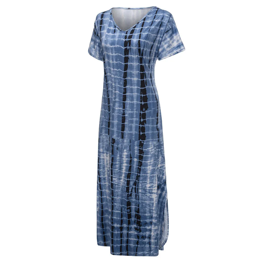 SAGACE Ladies Printed Plus Size Dresses Fashion Short-sleeved Dress Casual V-Neck Summer Split Mid-Calf | Женская одежда